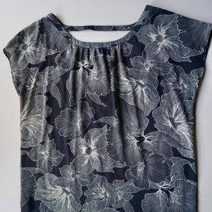 LOFT Dark Blue Floral Blouse - Size XS